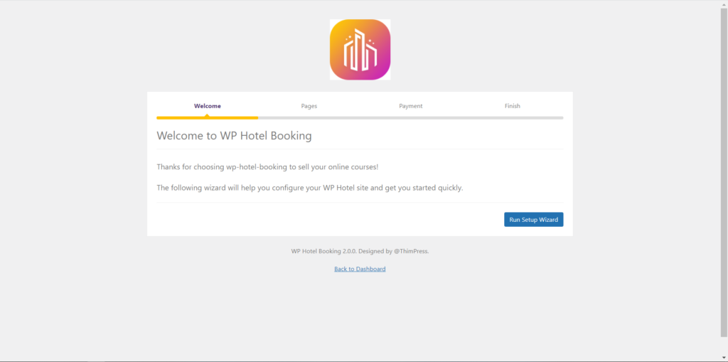 WP hotel booking plugin's dashboard