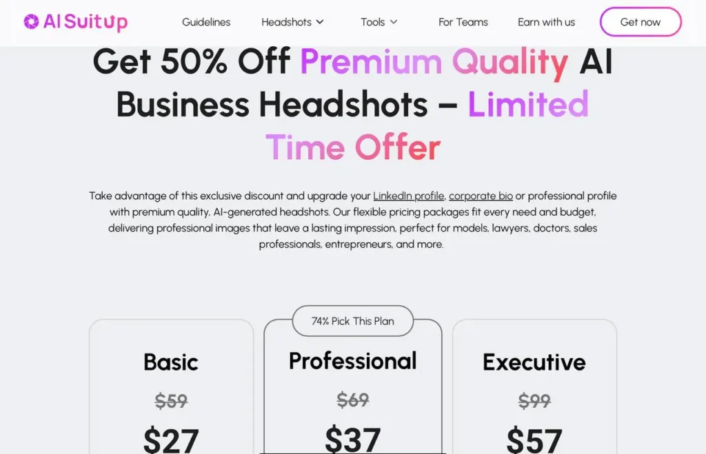 AI Headshot Generator AI SuitUp Pricing Plan