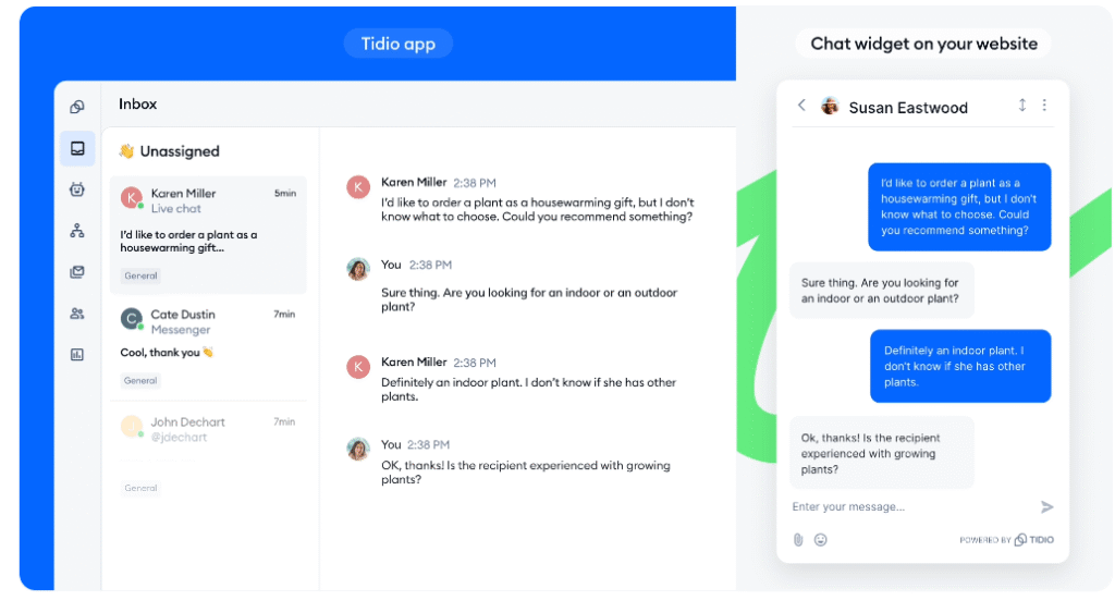 Tidio live chat customer support app
