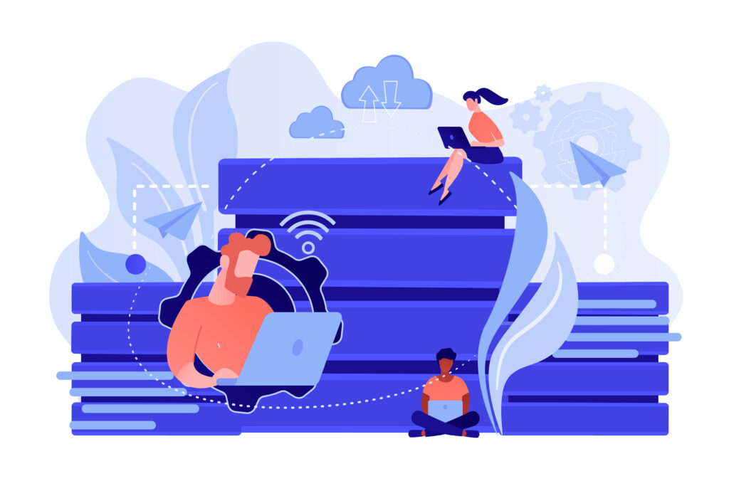 3 best web hosting platforms Hosting Platforms Users with laptops working with database. Data storage and organization, information access and management, big data protection concept. Vector isolated illustration.