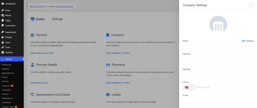 Amelia Adding Company Details