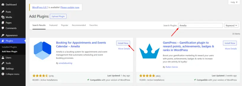 Amelia On WordPress Dashboard