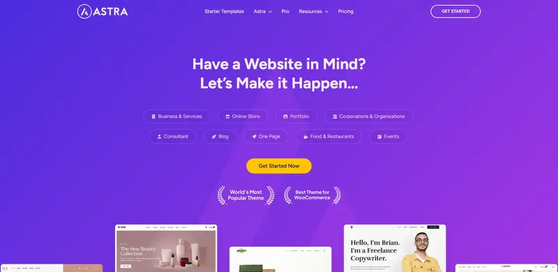 Astra WordPress Theme Landing Page