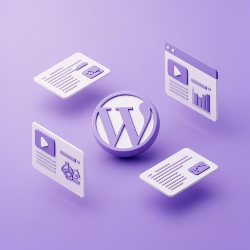 WordPress product promotion illustration with articles, videos, and product visibility